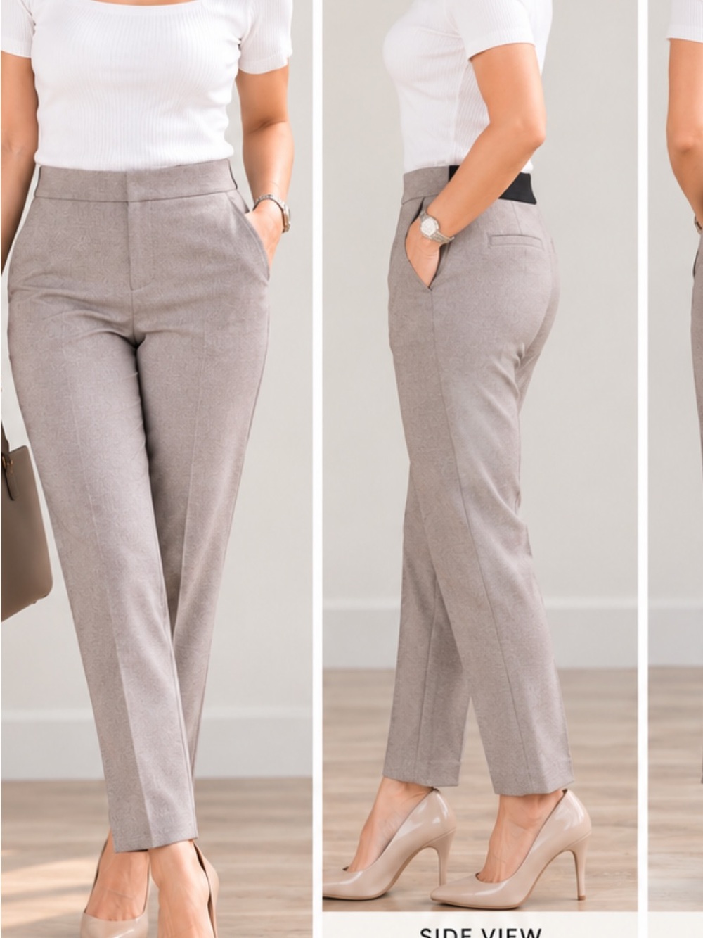 Zara Slim Straight Trousers in Light Taupe